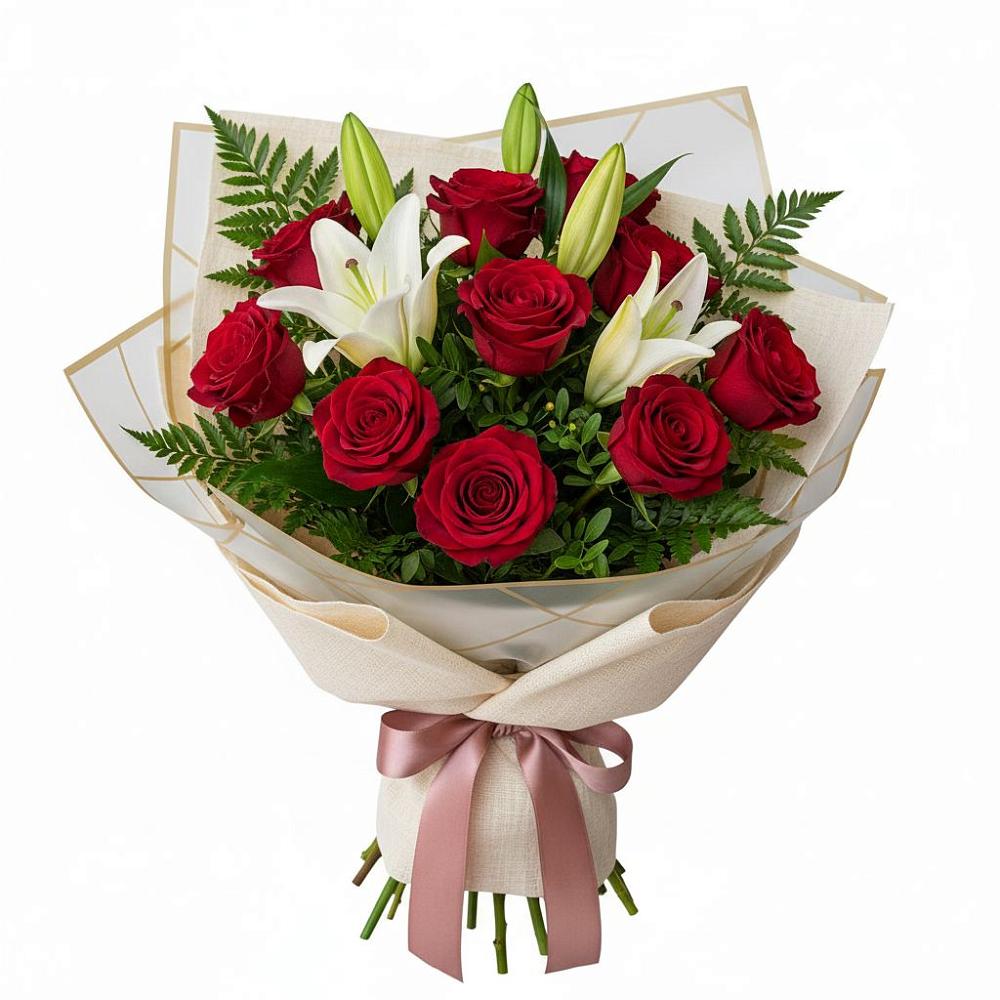 Букет цветов из: Лилии и Розы в Этоке