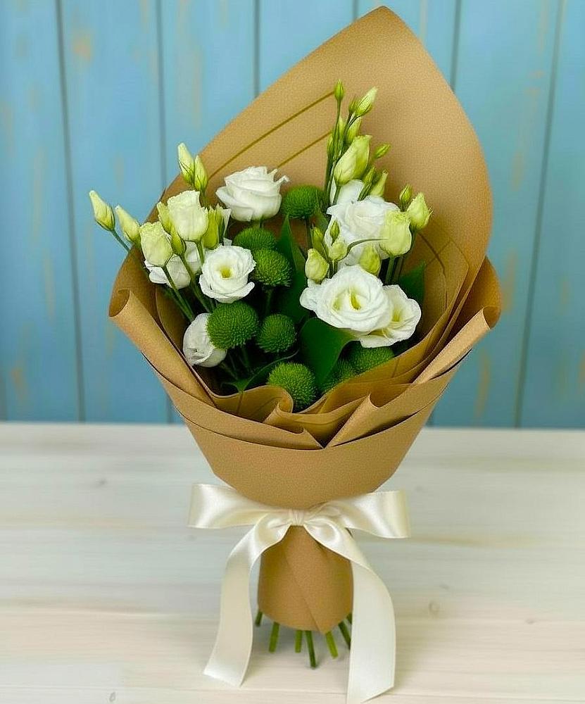 Букет цветов из: Хризантемы и Лизиантусы в Этоке