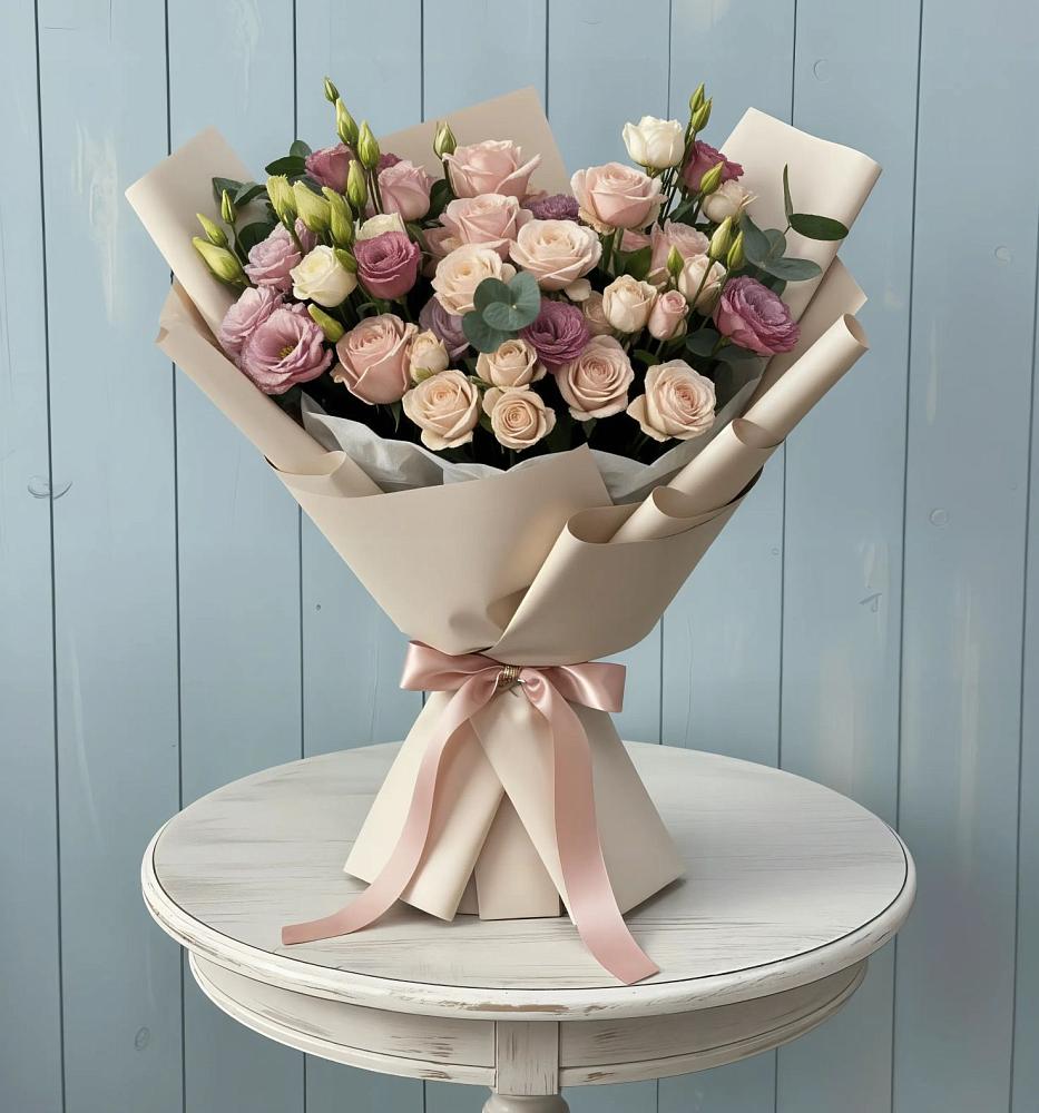 Букет цветов из: Розы и Лизиантусы в Этоке